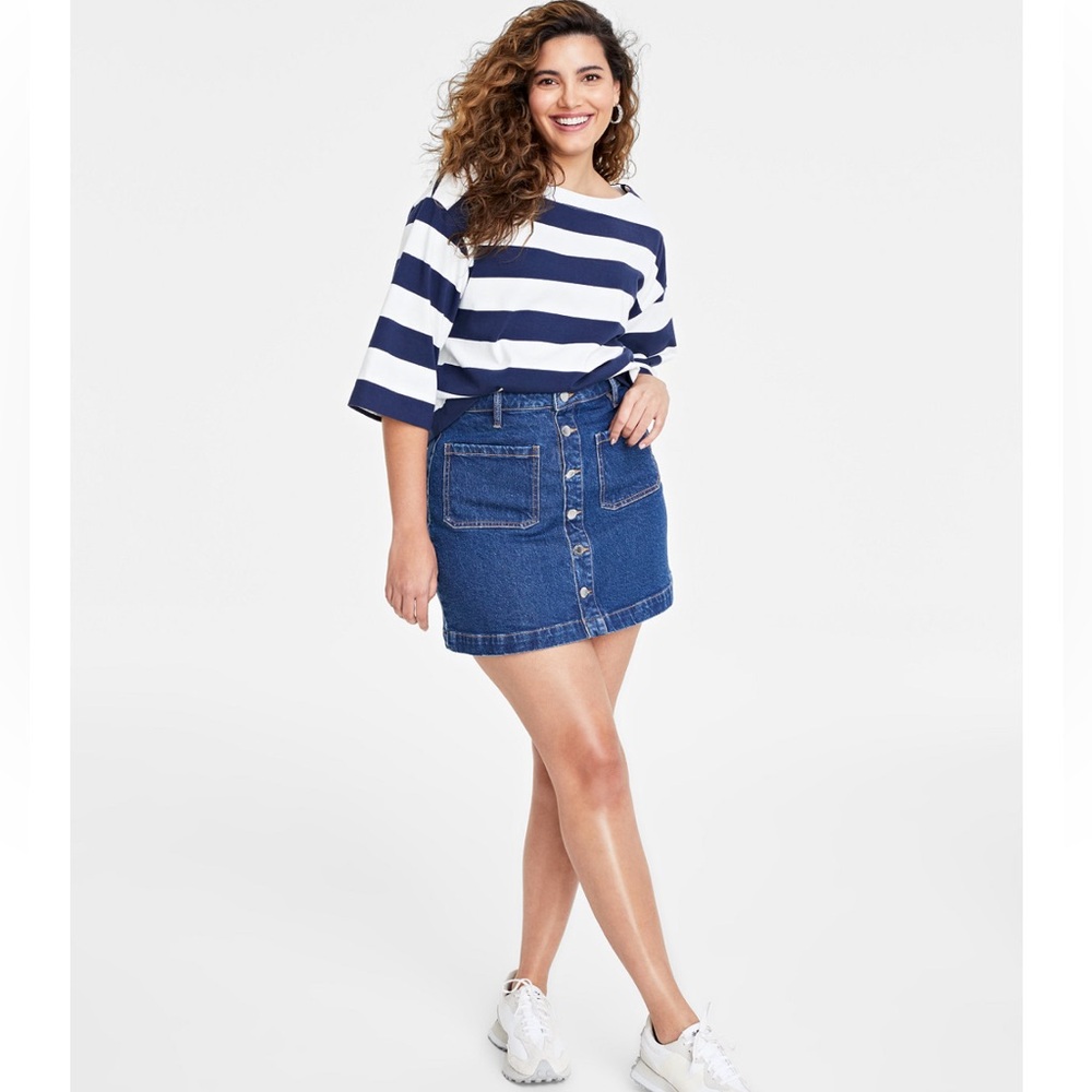 Denim Button-Front Mini Skirt